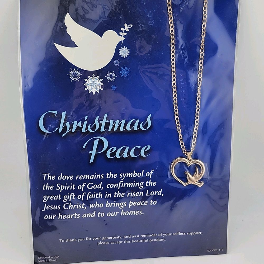 Christmas‎ Peace Heart Dove Pendant Necklace Spirit of God Gold Tone 20"